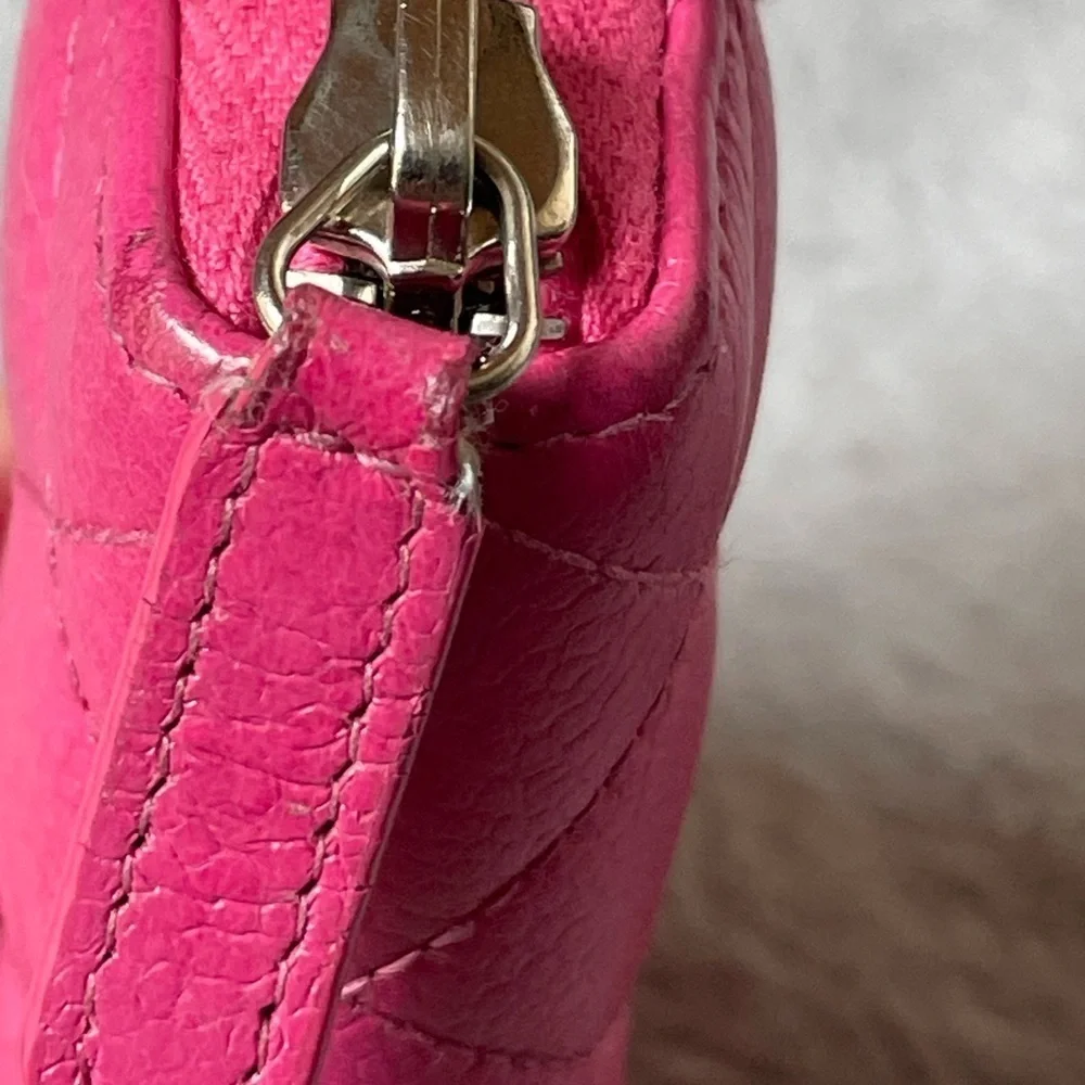 Chanel Pink Caviar Zip Around Quilted Leather Zip Around Long Wallet